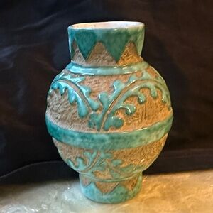 Turquoise and Tan Decorative Vase